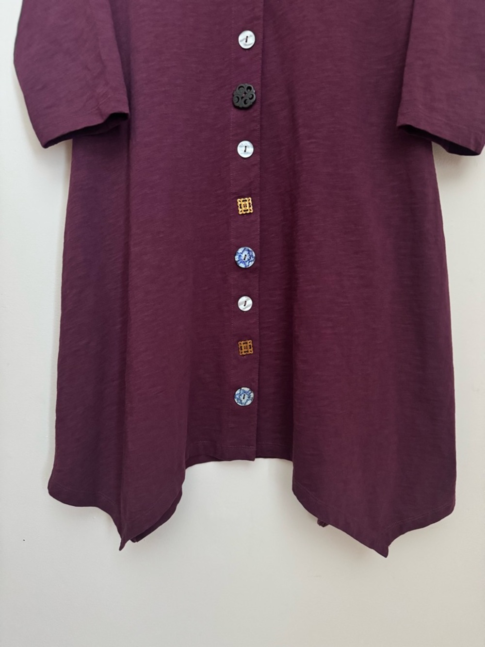 Soft Surroundings Danielle 3/4 Sleeve Button Front Shirt Dress Petite Large Wine - Picture 3 of 6